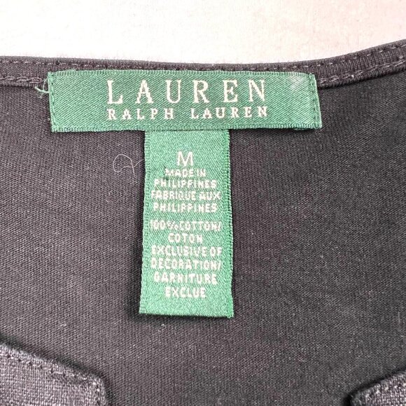 Lauren Ralph Lauren Black Tunic Blouse Notch Collar 3/4 Sleeves M Green Label - Picture 5 of 10